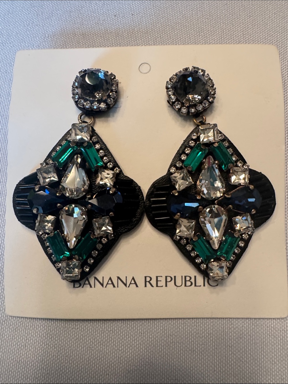 Banana Republic Emerald & Crystal Statement Drop Earrings